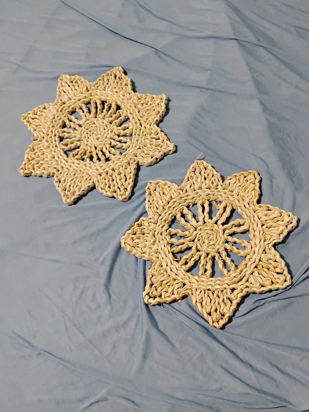 Woven Pair 11" Woven Corn Husk Starburst Wall Hanging Decor Boho Sun Star Trivet